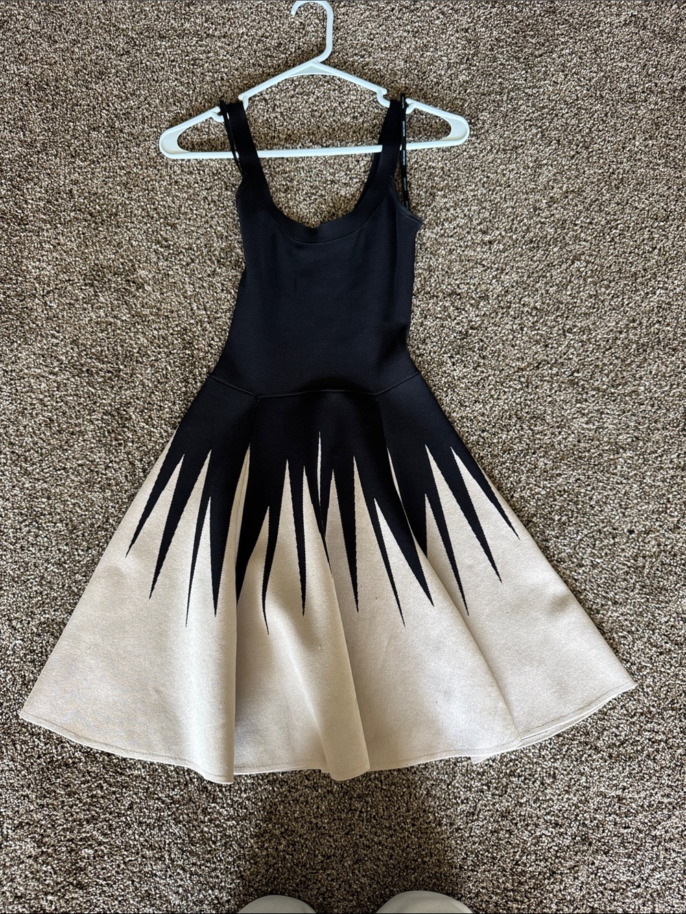 Guess by Marciano Black and Cream Fit-and-Flare Mini Dress
